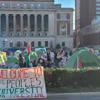 عباد ديرانية (CC0) A sign displayed at the Gaza Solidarity Encampment at Columbia University, stating: "Welcome to the People's University for Palestine," April 22, 2024.